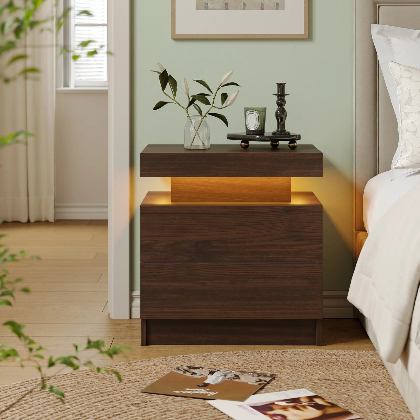 Cubehom LED Nightstand With Dual Drawers And RGB Lighting