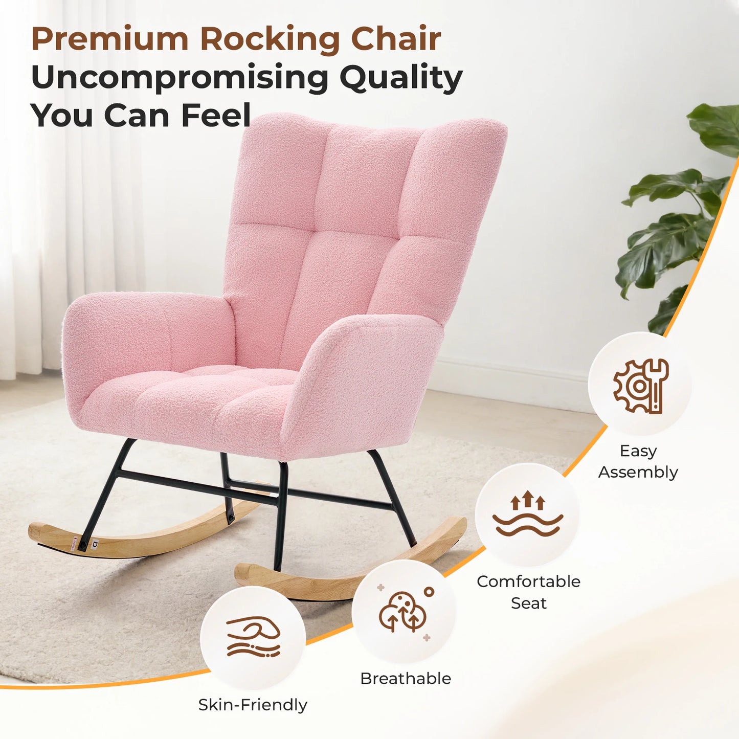JHK Saucer Rocking Chair With High Backrest And Padded Seat