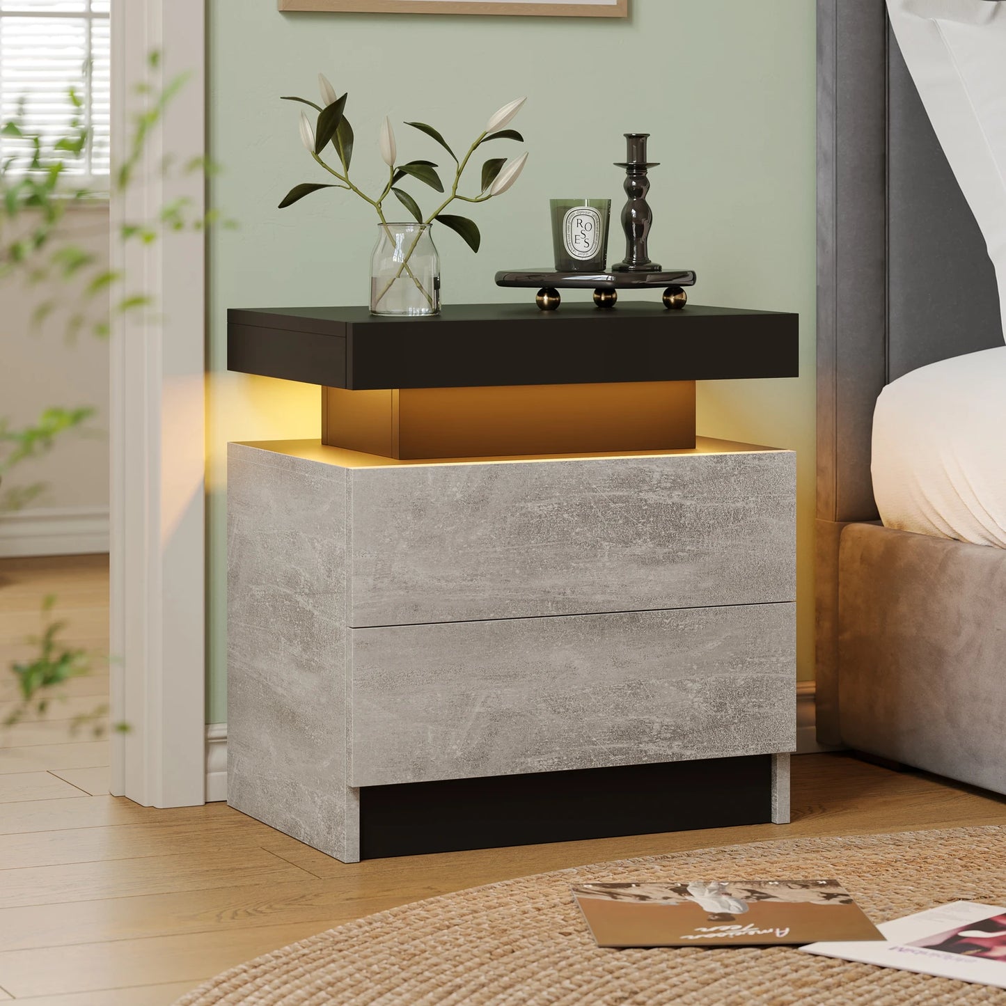 Cubehom LED Nightstand With Dual Drawers And RGB Lighting