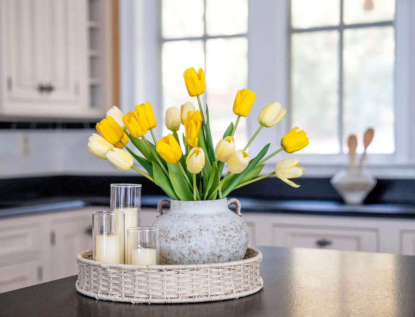 CozyWel Textured Ceramic Vase With Double Handles For Home Decor