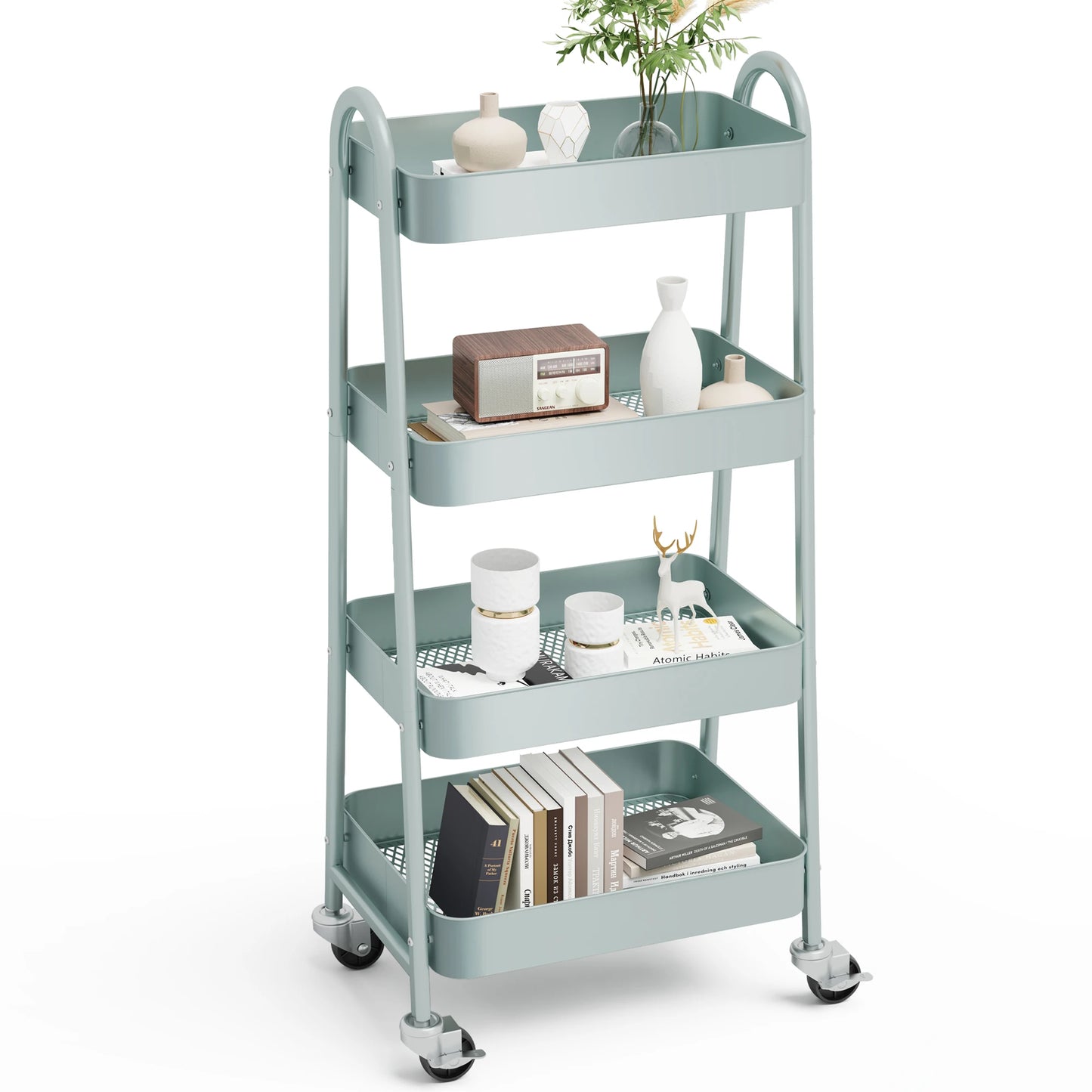 JHK Durable Metal Kitchen Storage Cart With Lockable Wheels