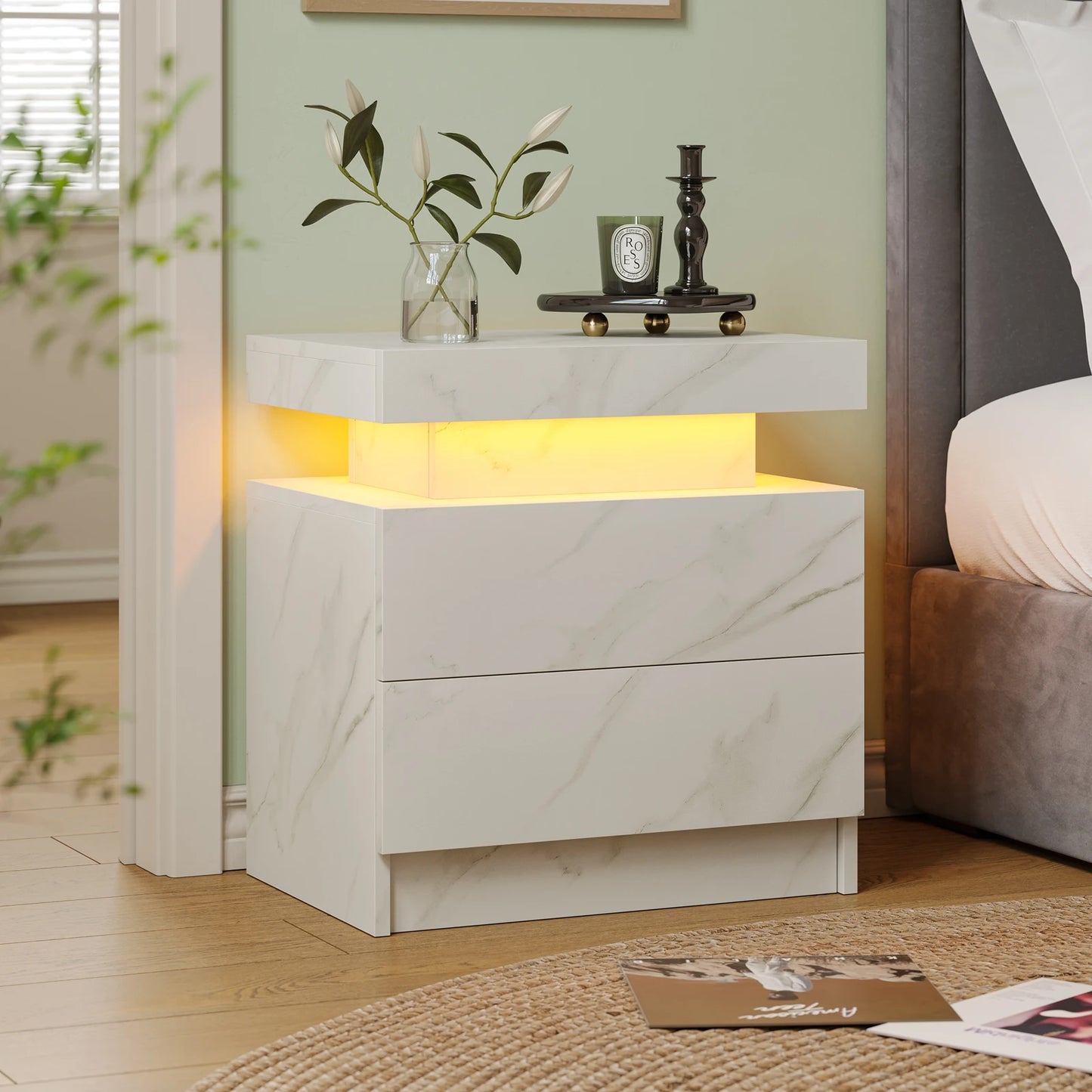 Cubehom LED Nightstand With Dual Drawers And RGB Lighting
