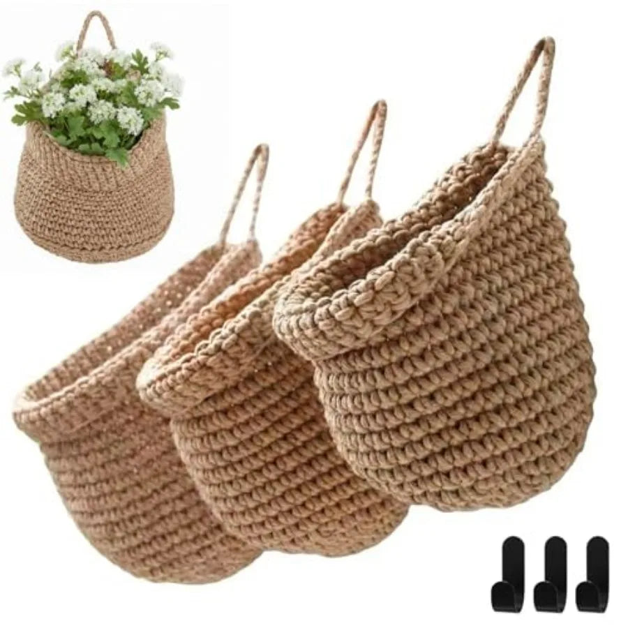 Boho Bamboo Hanging Wall Baskets For Kitchen Decoration And Storage