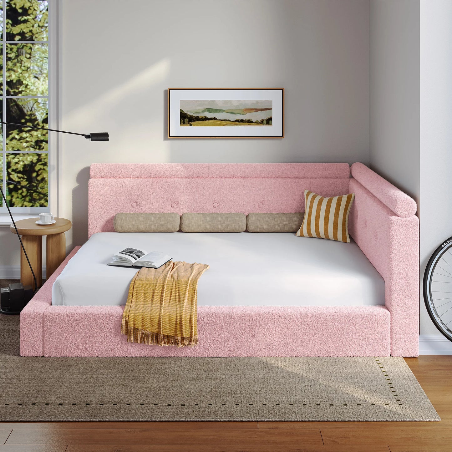 EnHomee L-Shaped Cloud Platform Bed Frame With Foam Padding