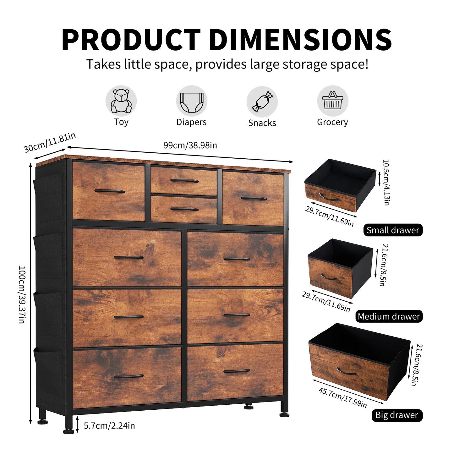 JHK Metal Frame Fabric Drawer Storage Cabinet Organizer