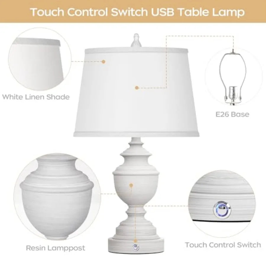 Modern Farmhouse Table Lamps With USB Charging Touch Control