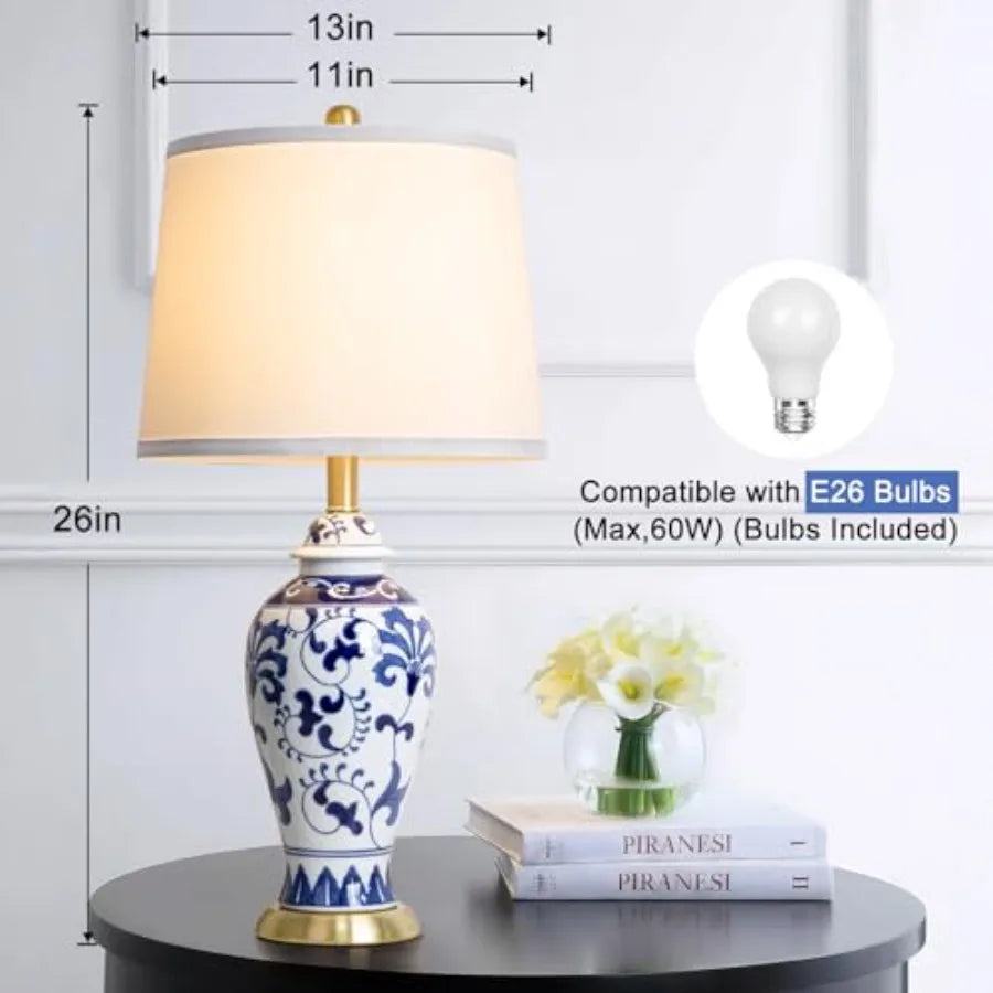 Decorative Ceramic Chinoiserie Solar Nightstand Lamp