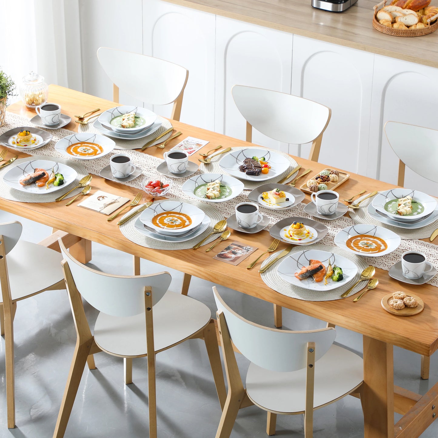 Malacasa Porcelain Dinnerware Set With Plates Cups And Saucers
