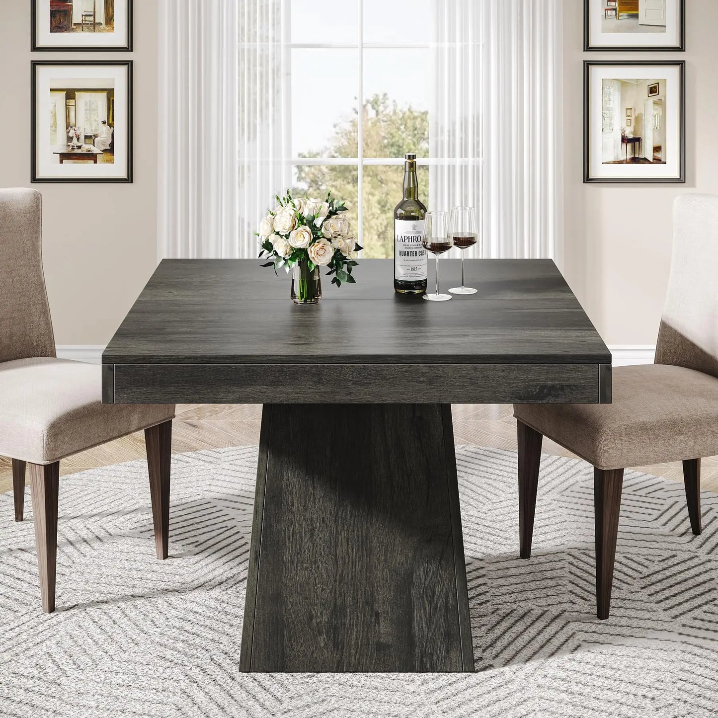 Tribesigns Square Wooden Dining Table With Sturdy Pedestal Base