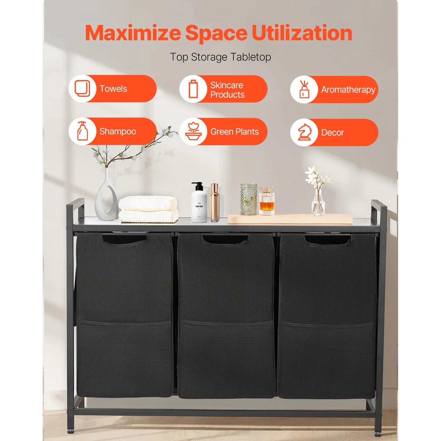 SucceBuy Dual Compartment Laundry Sorter Basket With Metal Frame