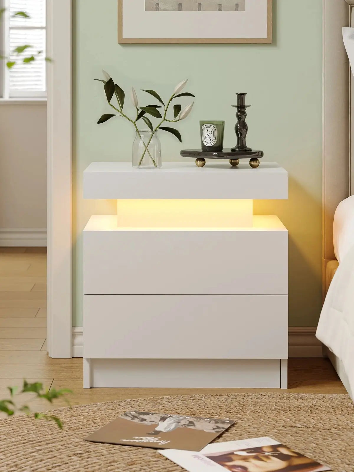 Cubehom LED Nightstand With Dual Drawers And RGB Lighting