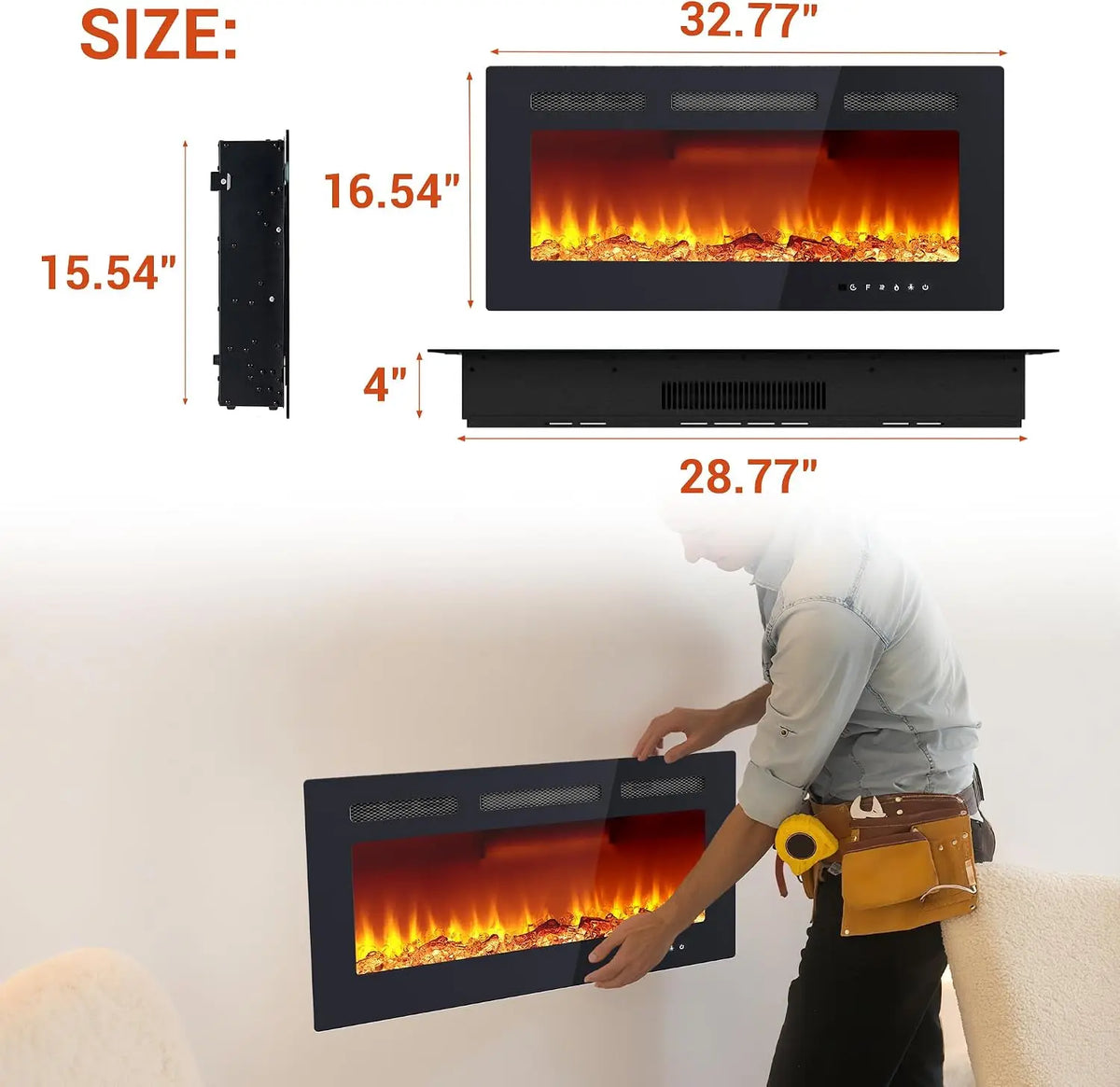 Electric Fireplace With LED Display Log And Crystal Decor Heater
