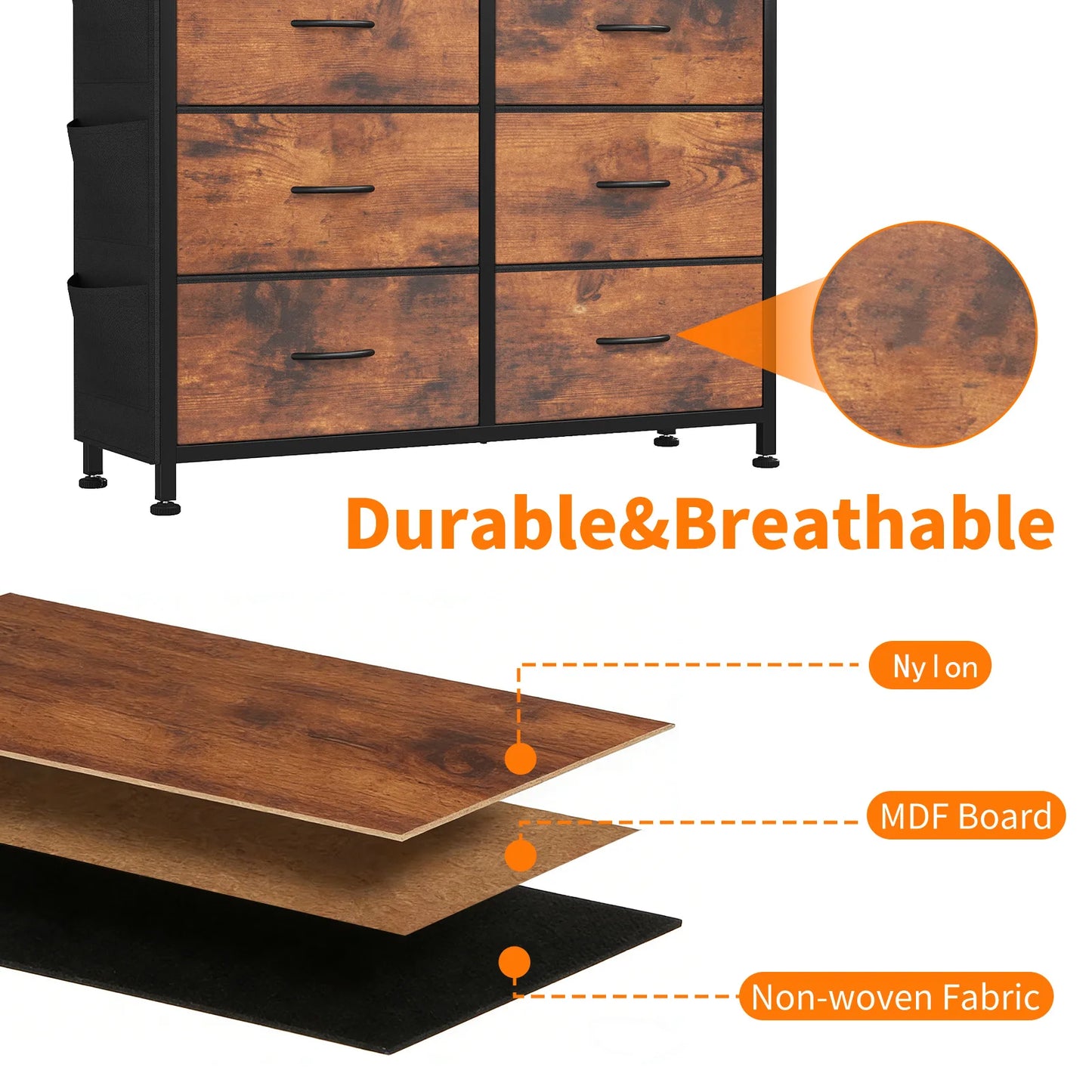 JHK Metal Frame Fabric Drawer Storage Cabinet Organizer