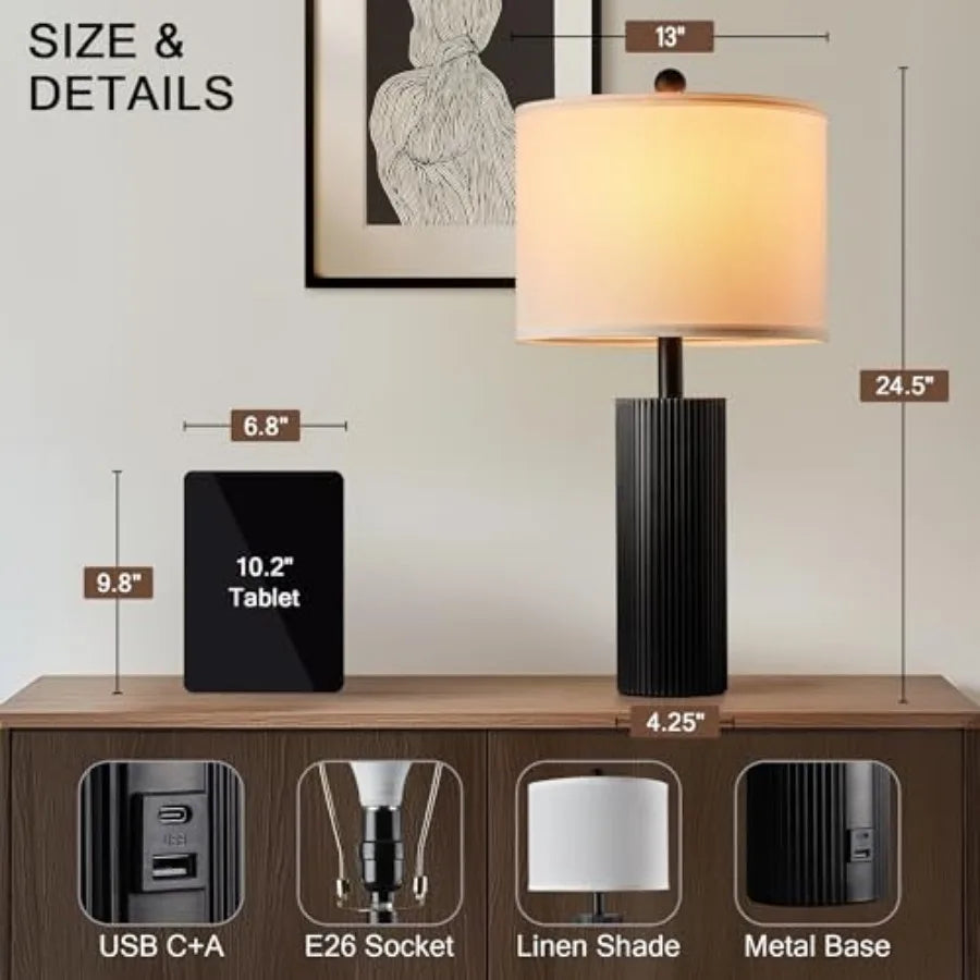 Modern USB Touch Control Table Lamps With Charging Ports