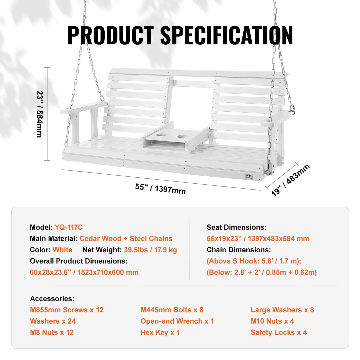 SucceBuy Cedar Wood Porch Swing For Outdoor Patio Bench