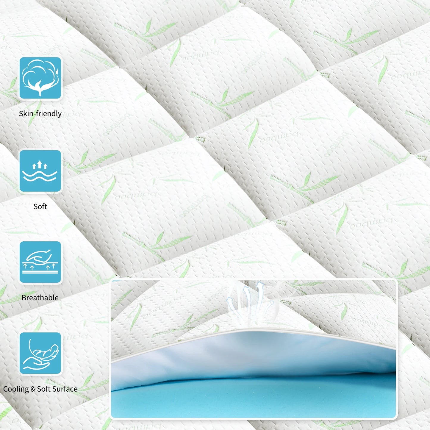 JHK Dual Layer Gel Memory Foam Mattress Cooling Topper