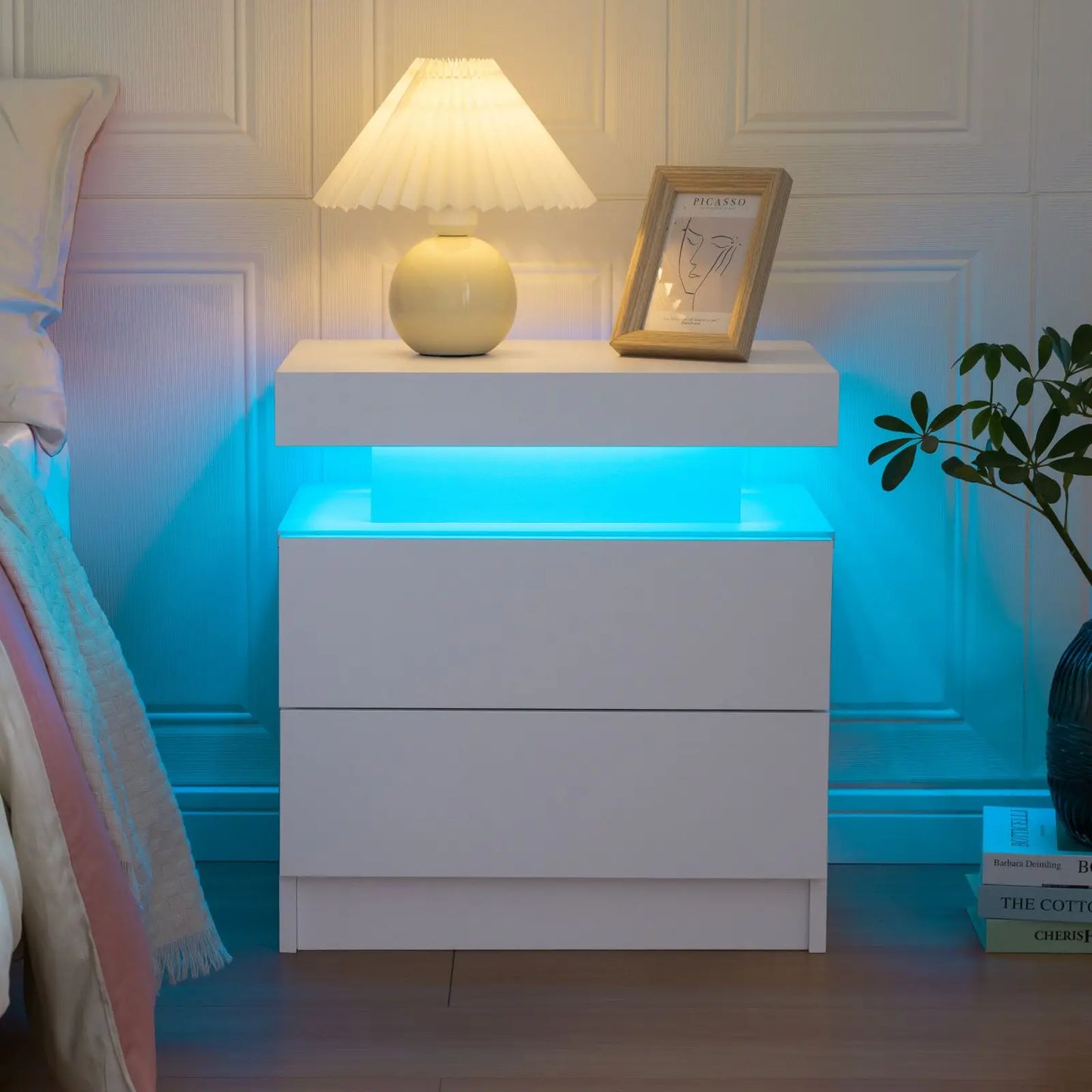 Cubehom LED Nightstand With Dual Drawers And RGB Lighting