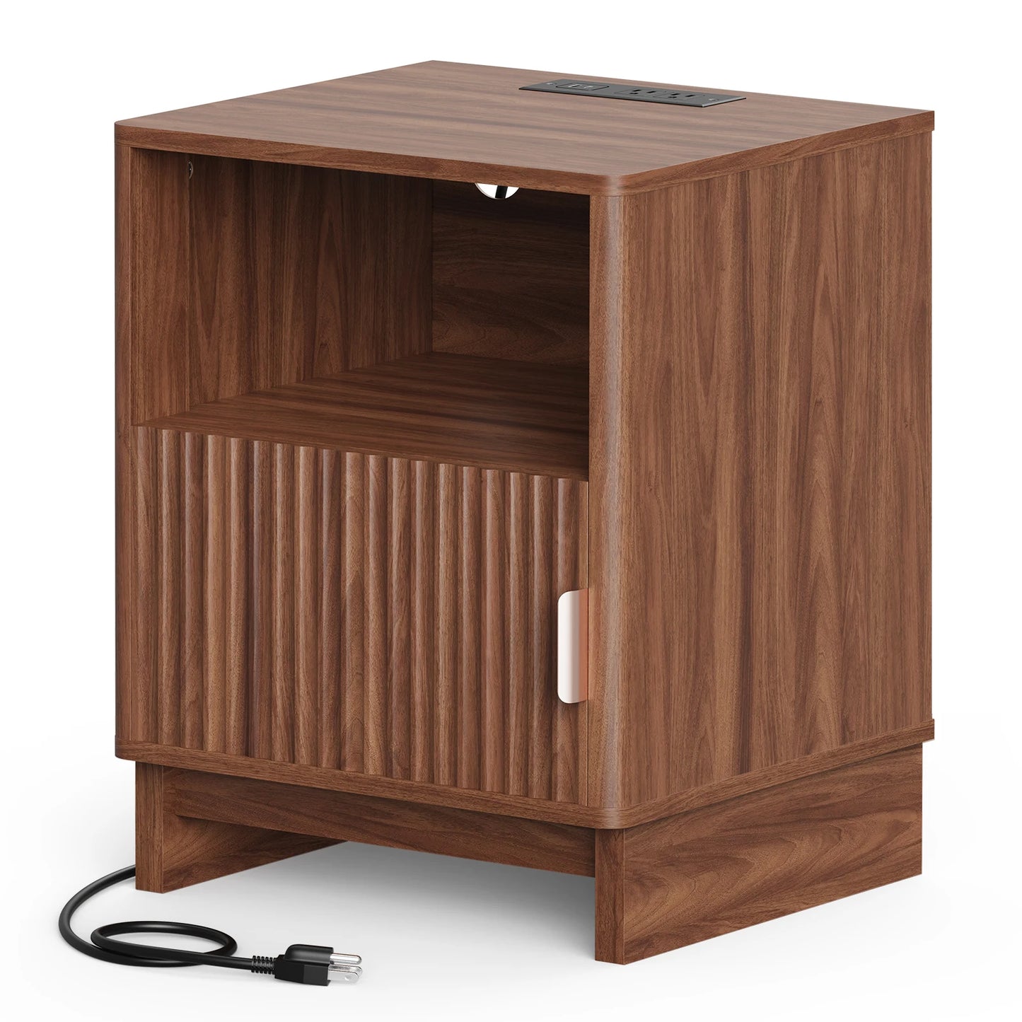 TinyNest Fluted Nightstand With Charging Station And Storage Drawers
