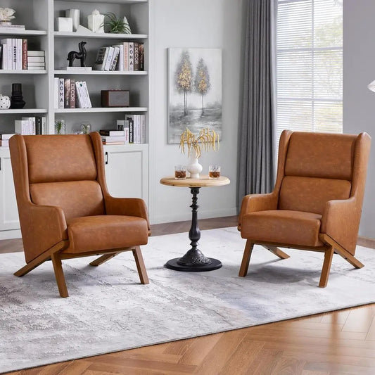 Rotatable Recliner Accent Chairs with Wood Frame and Thick Cushions