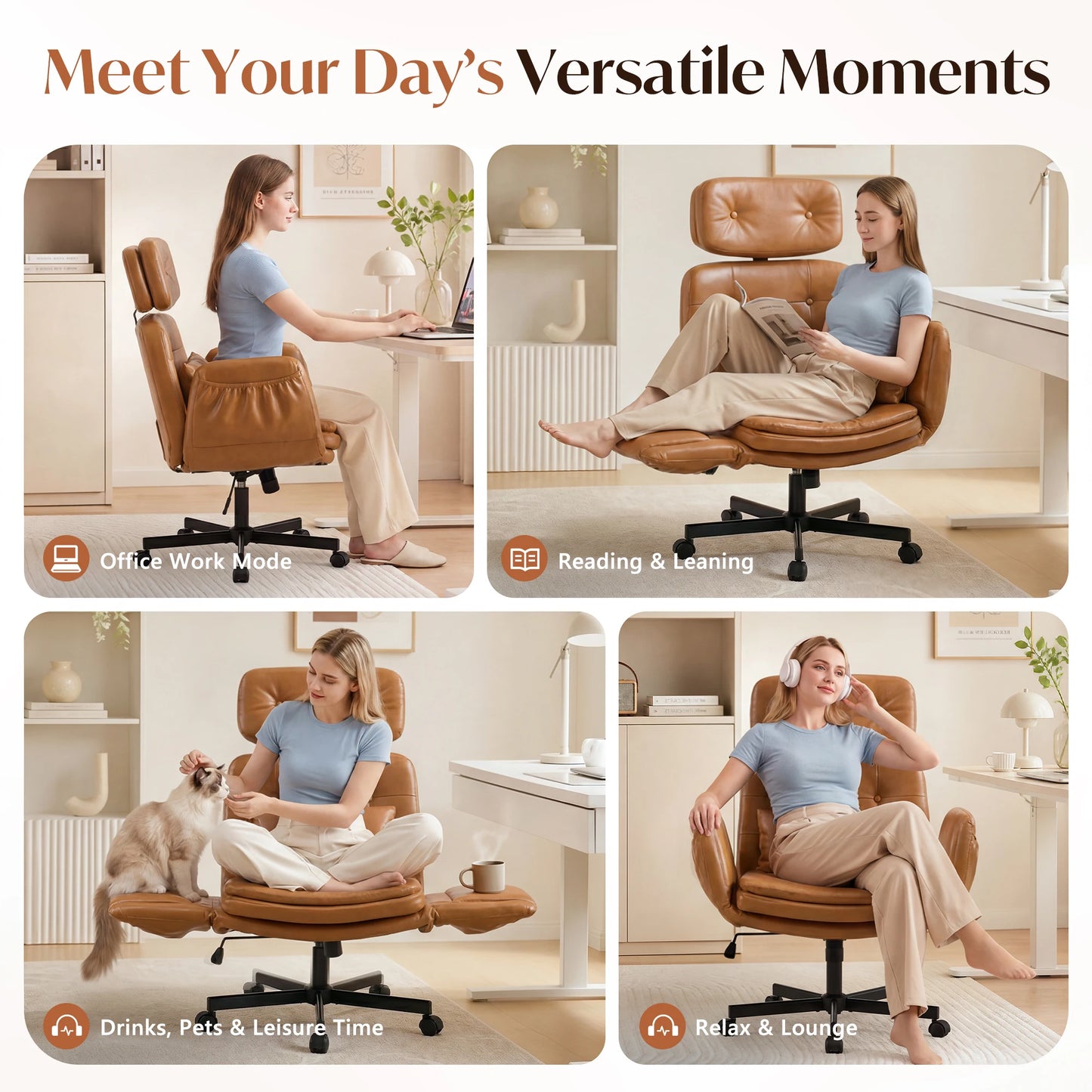 TCGBKAF Ergonomic PU Leather Criss Cross Swivel Office Chair