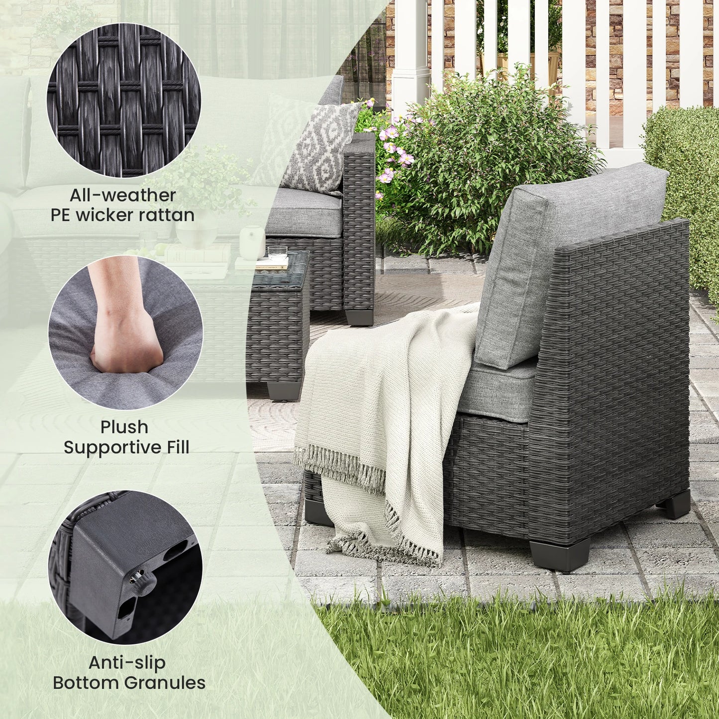 Farini Patio Sectional Sofa Set With Ottoman And All Weather Fabric