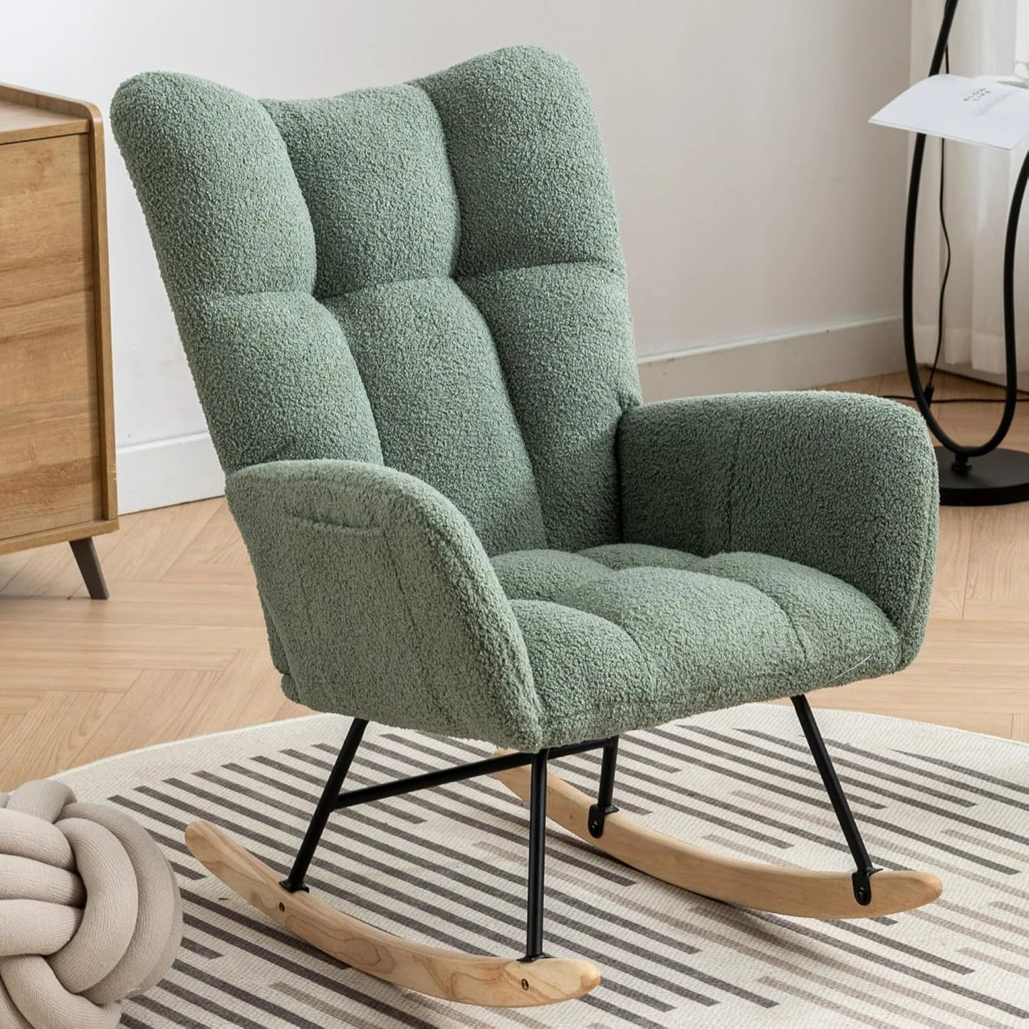 Studyset Modern Boucle Rocking Chair With Side Pocket High Backrest