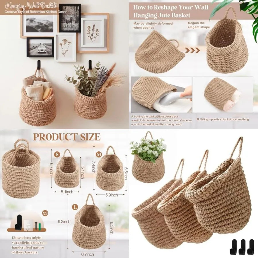 Boho Bamboo Hanging Wall Baskets For Kitchen Decoration And Storage