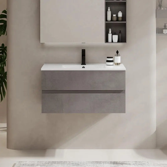 Wood Floating Bathroom Vanity With Concealed Handle Sink Cabinet