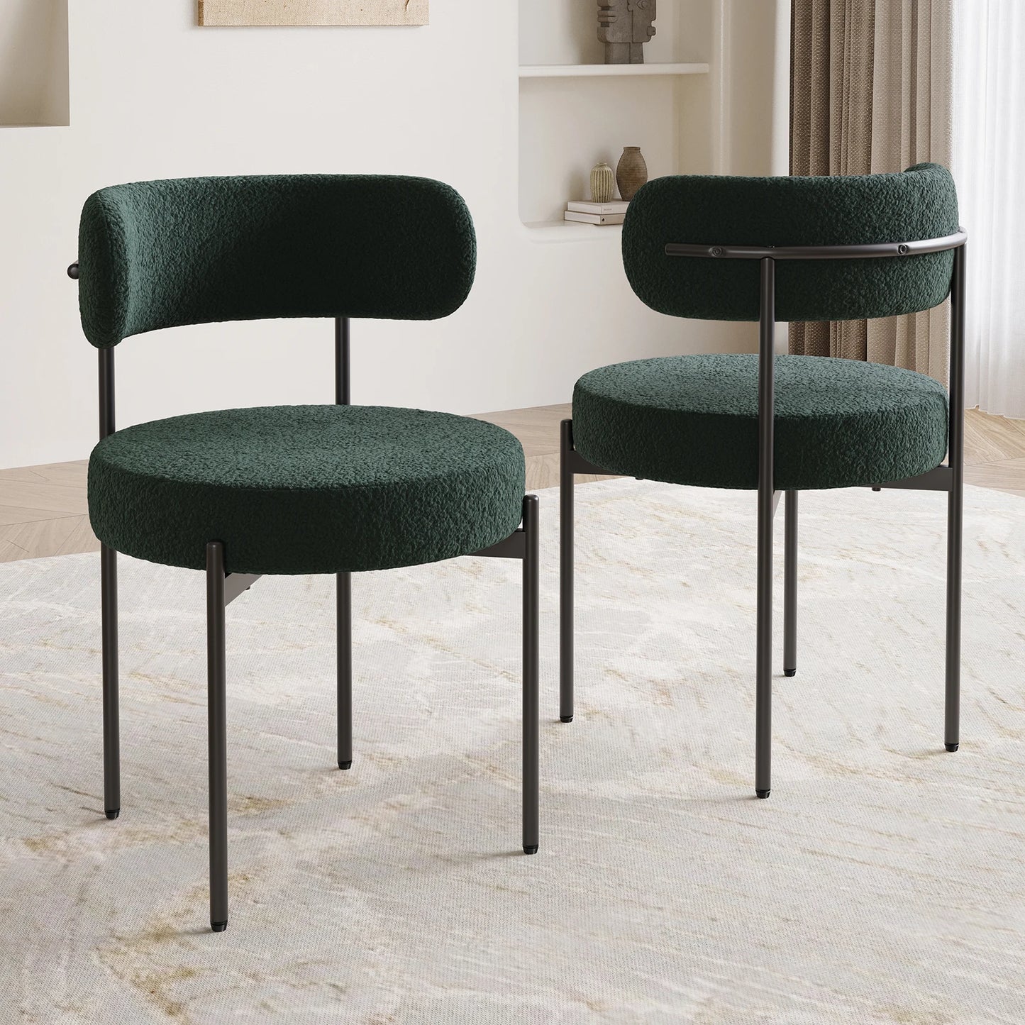 Farini Mid Century Modern Dining Chair With Curved Fabric Backrest