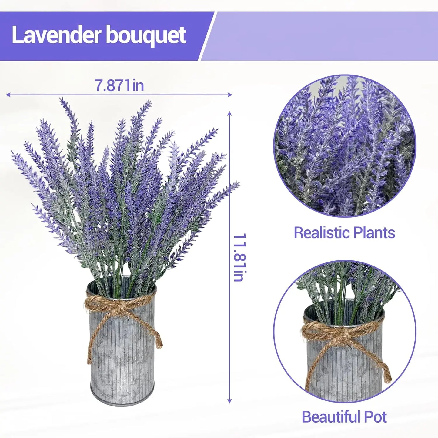 HiMISS Artificial Lavender Flowers With Wood Tray Centerpiece Set