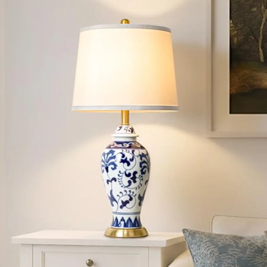 Decorative Ceramic Chinoiserie Solar Nightstand Lamp