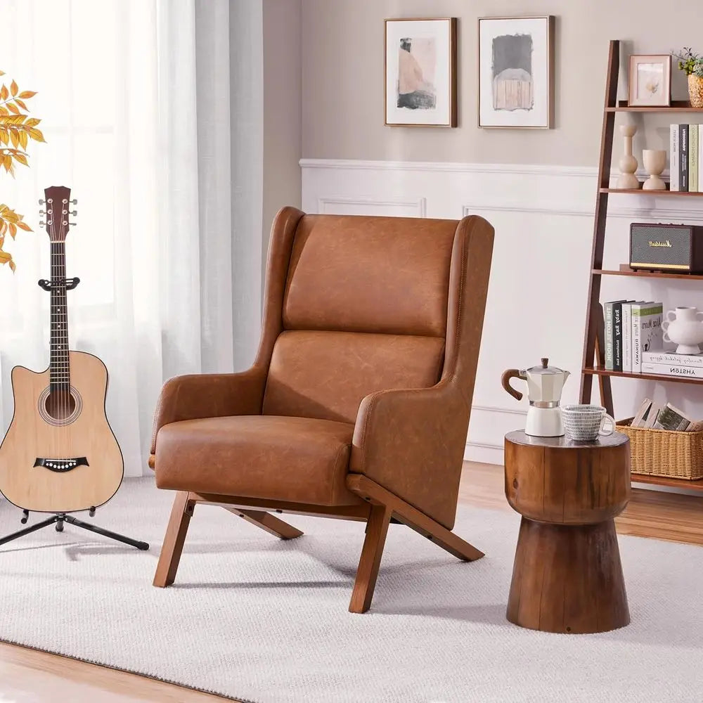 Rotatable Recliner Accent Chairs with Wood Frame and Thick Cushions