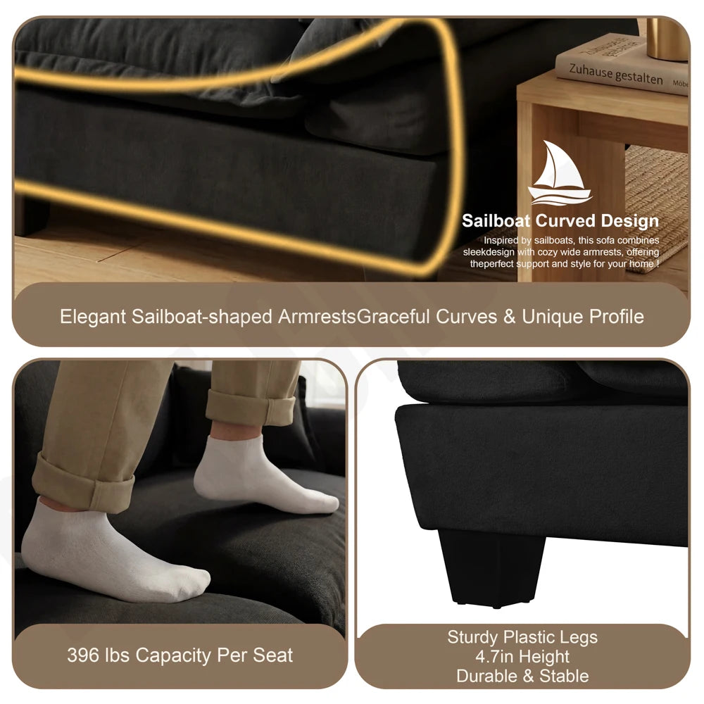Modern Fabric Loveseat Couch With Deep Seating And Pillows