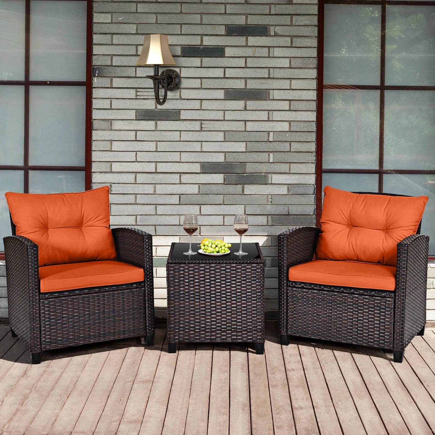 Homasis Outdoor Rattan Furniture Cushioned Conversation Set