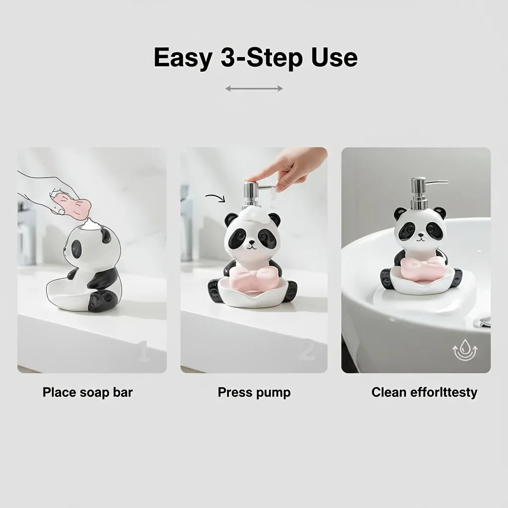 Ceramic Panda 2 In 1 Soap Dispenser Hand Sanitizer Tray