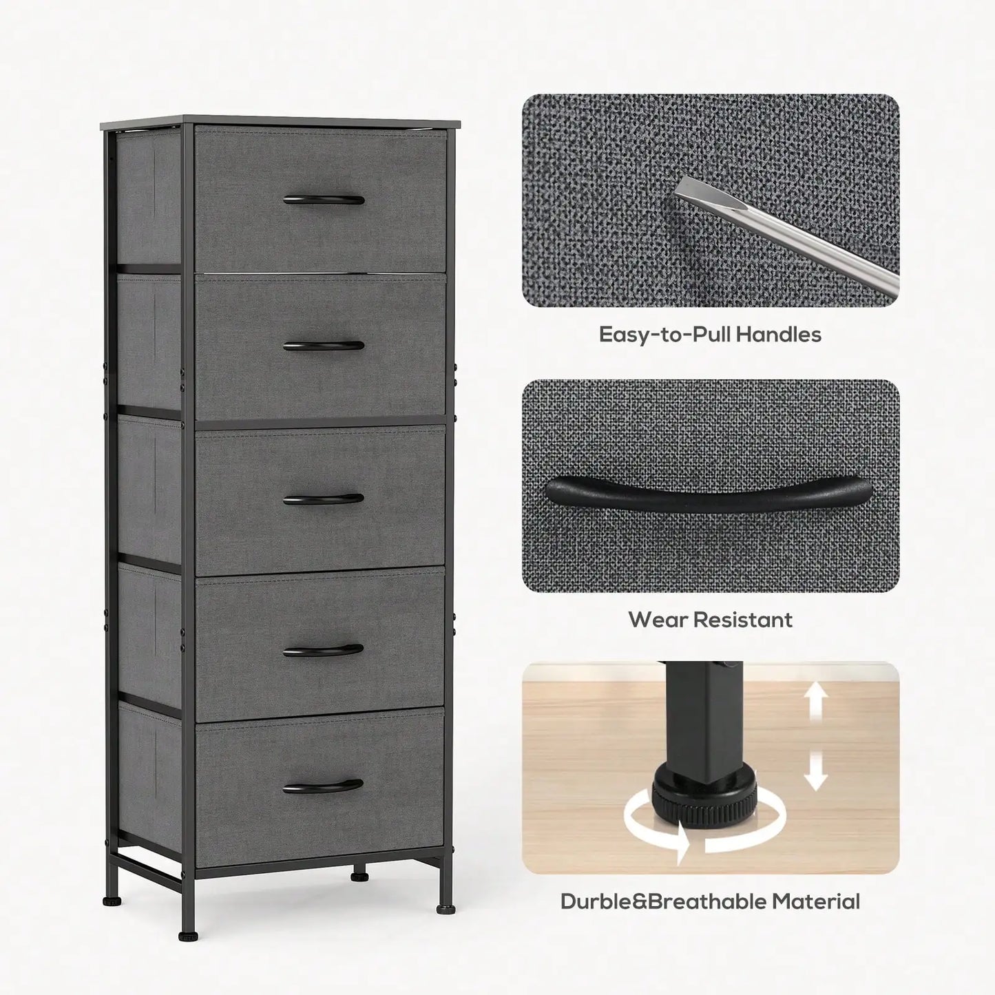 Fabric Storage Dresser With Wooden Top And Steel Frame Unit