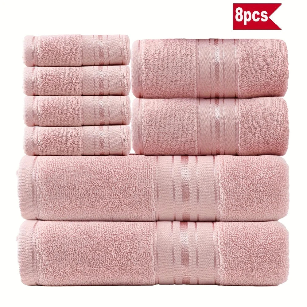 Luxury 8 Piece Ring Spun Cotton Towel Set For Bathroom