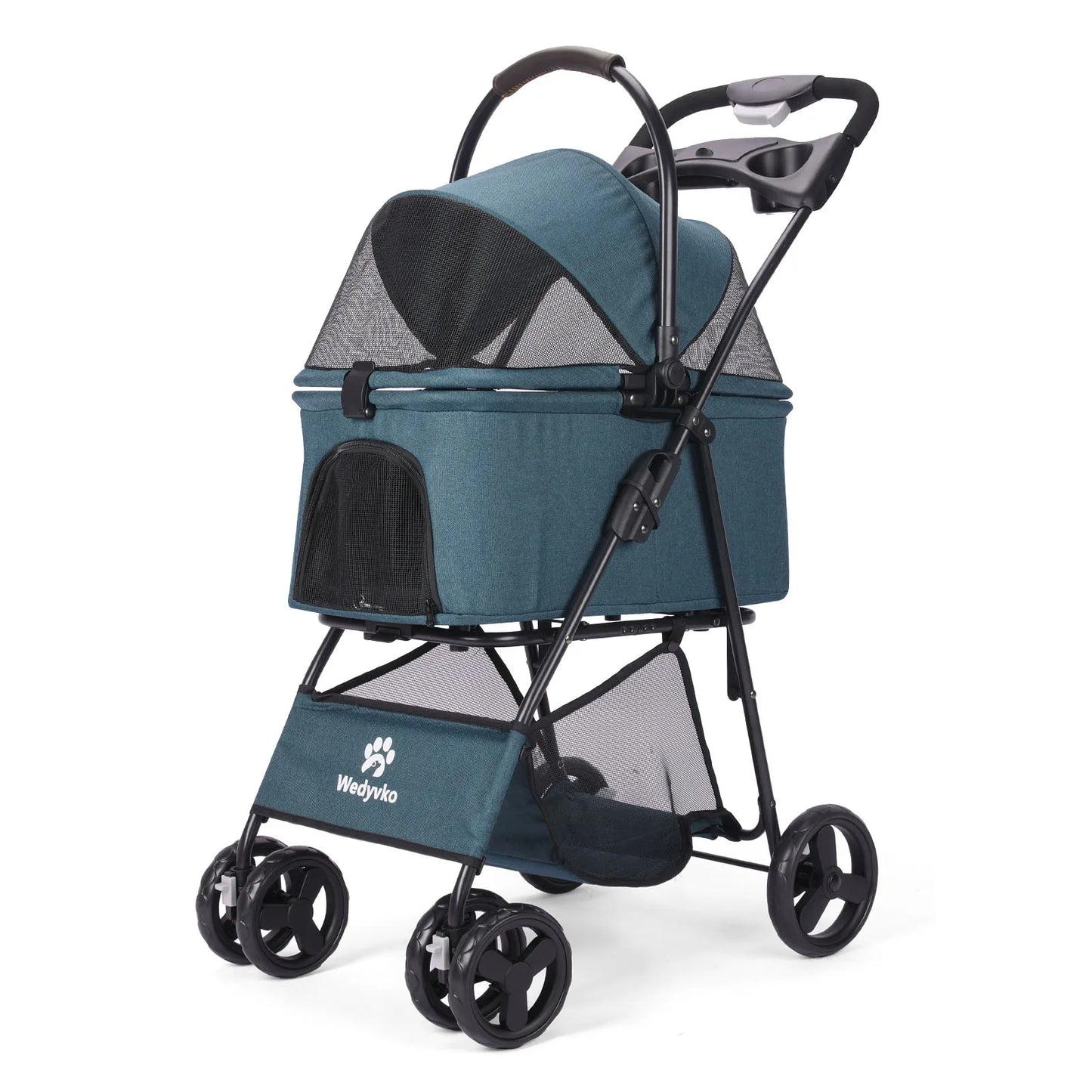 Compact Folding Pet Stroller With Removable Carrier For Dogs