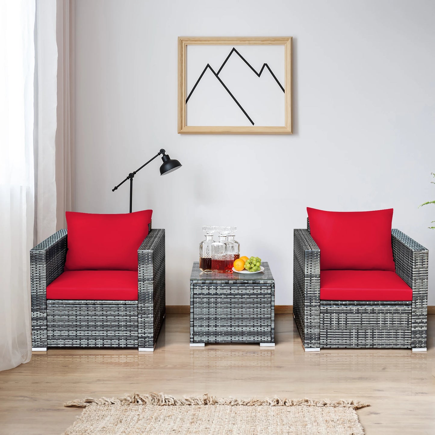 Homasis Rattan Patio Bistro Set With Cushioned Chairs And Table