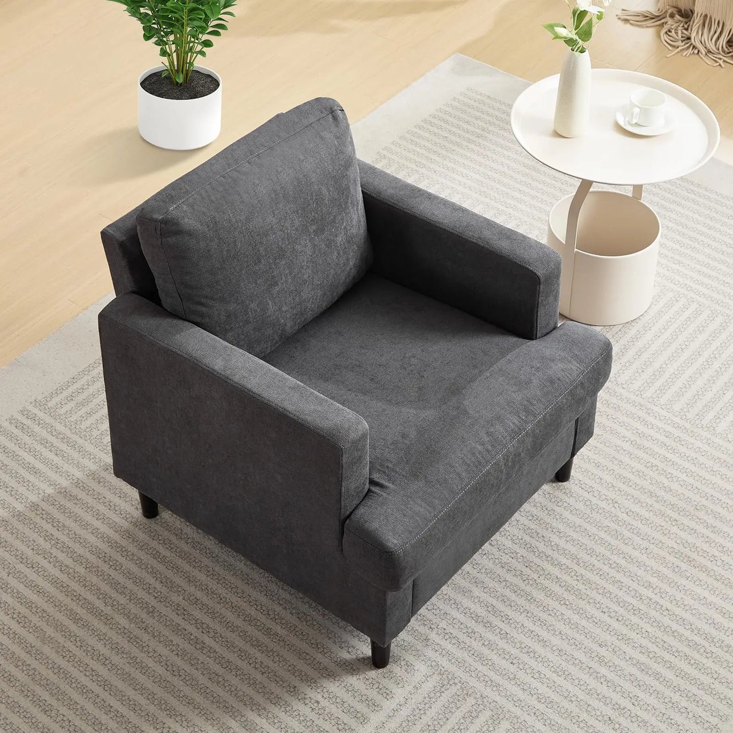 Modern Linen Upholstered Accent Chair For Home Living Room
