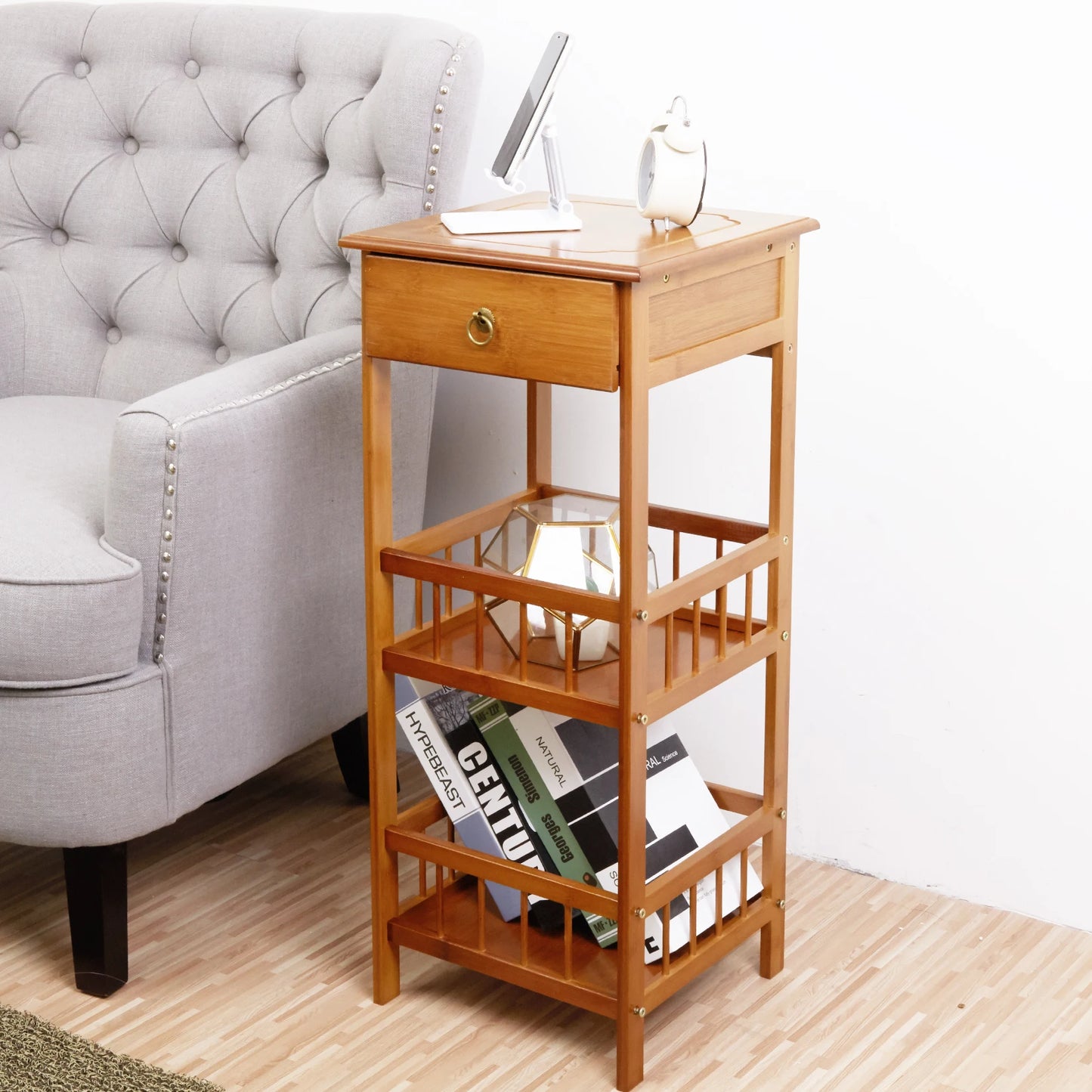 Luvodi Multifunctional Bamboo Bedside Table With Drawer Nightstand
