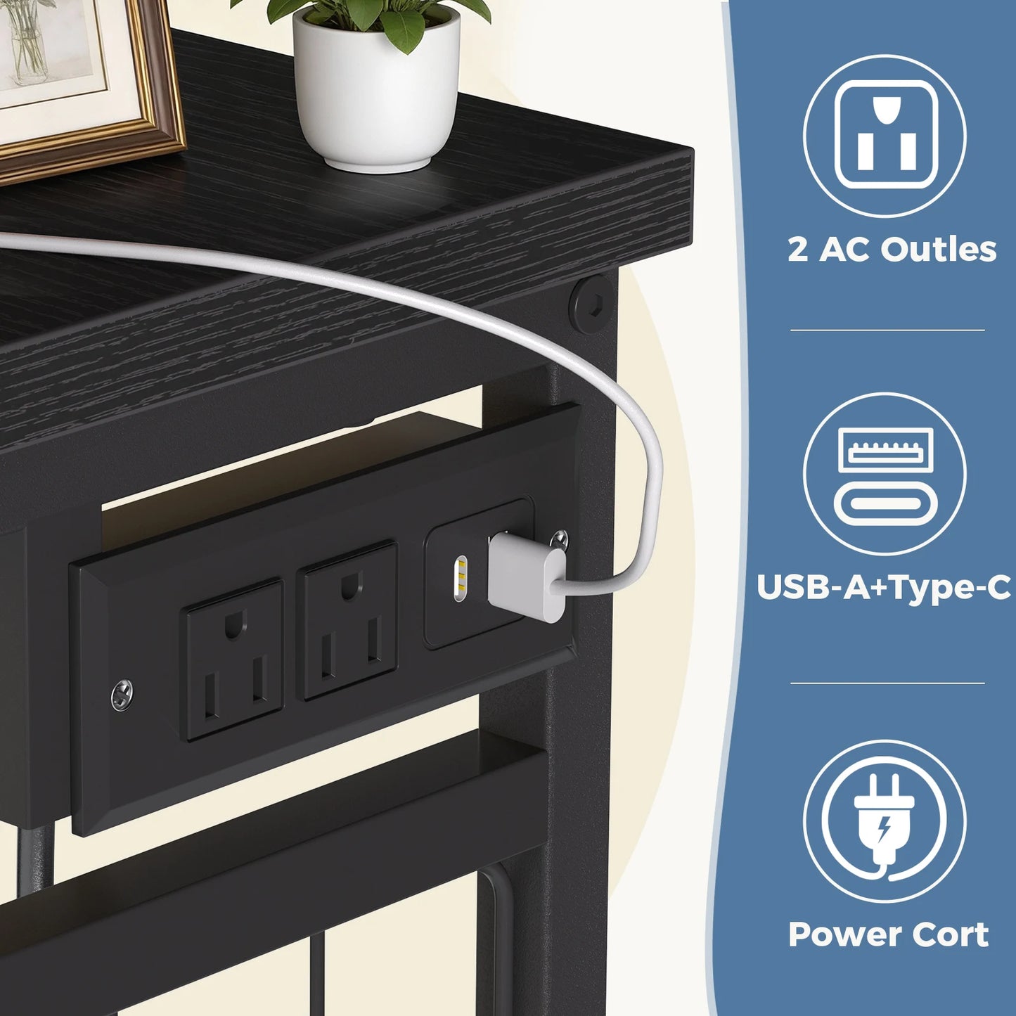 JHK Modern Fabric Dresser With Hanging Rack And LED Lights