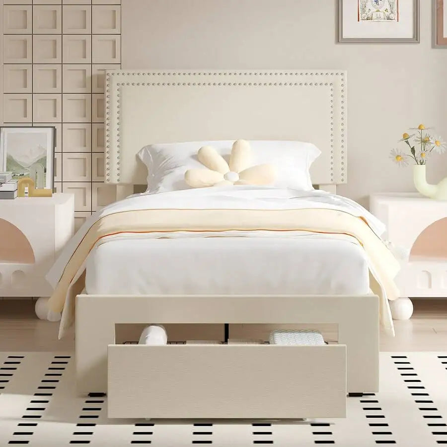 Velvet Upholstered Bed Frame With Four Storage Drawers And Adjustable Headboard