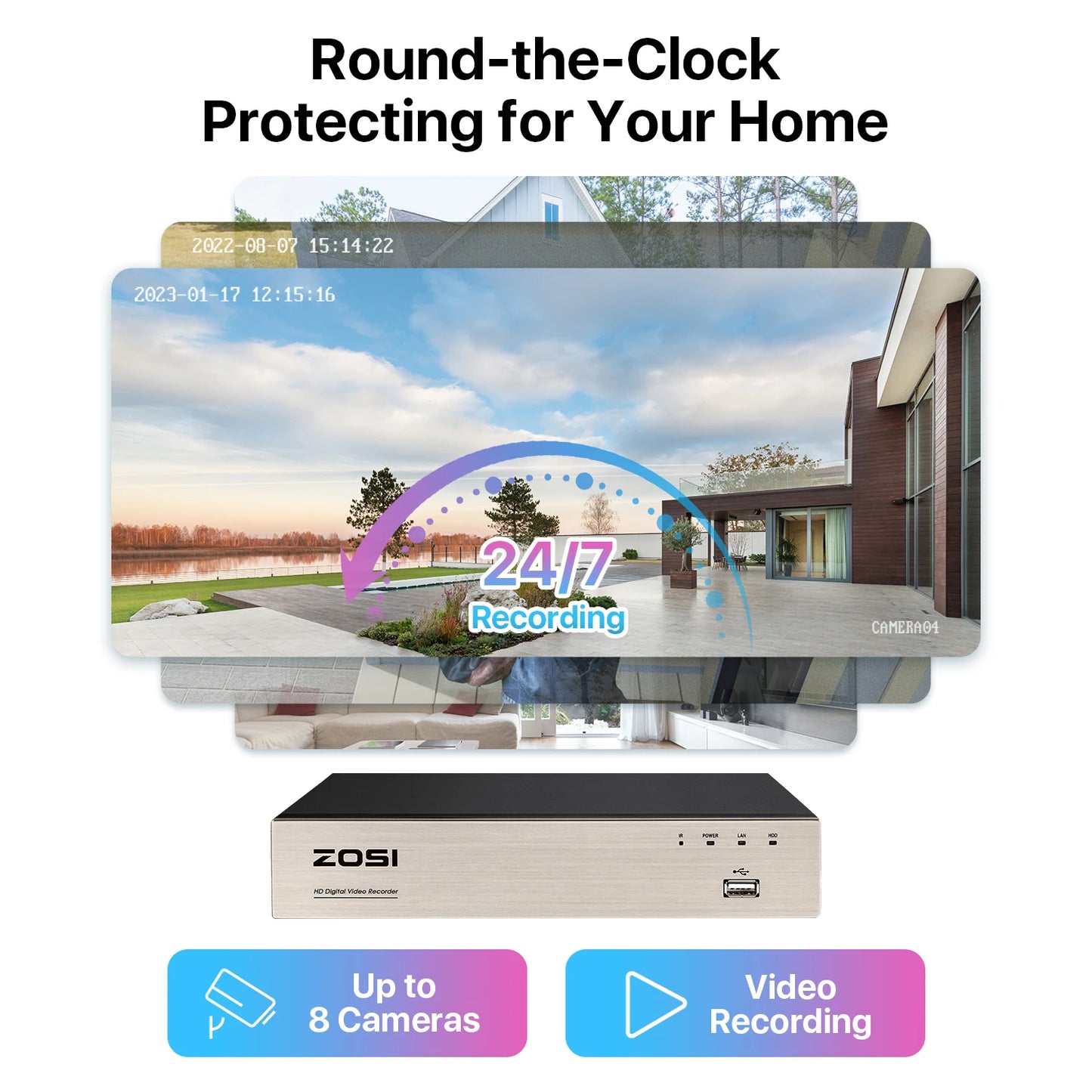 Zosi Ai Security Camera System With 8ch Dvr Recorder Kit