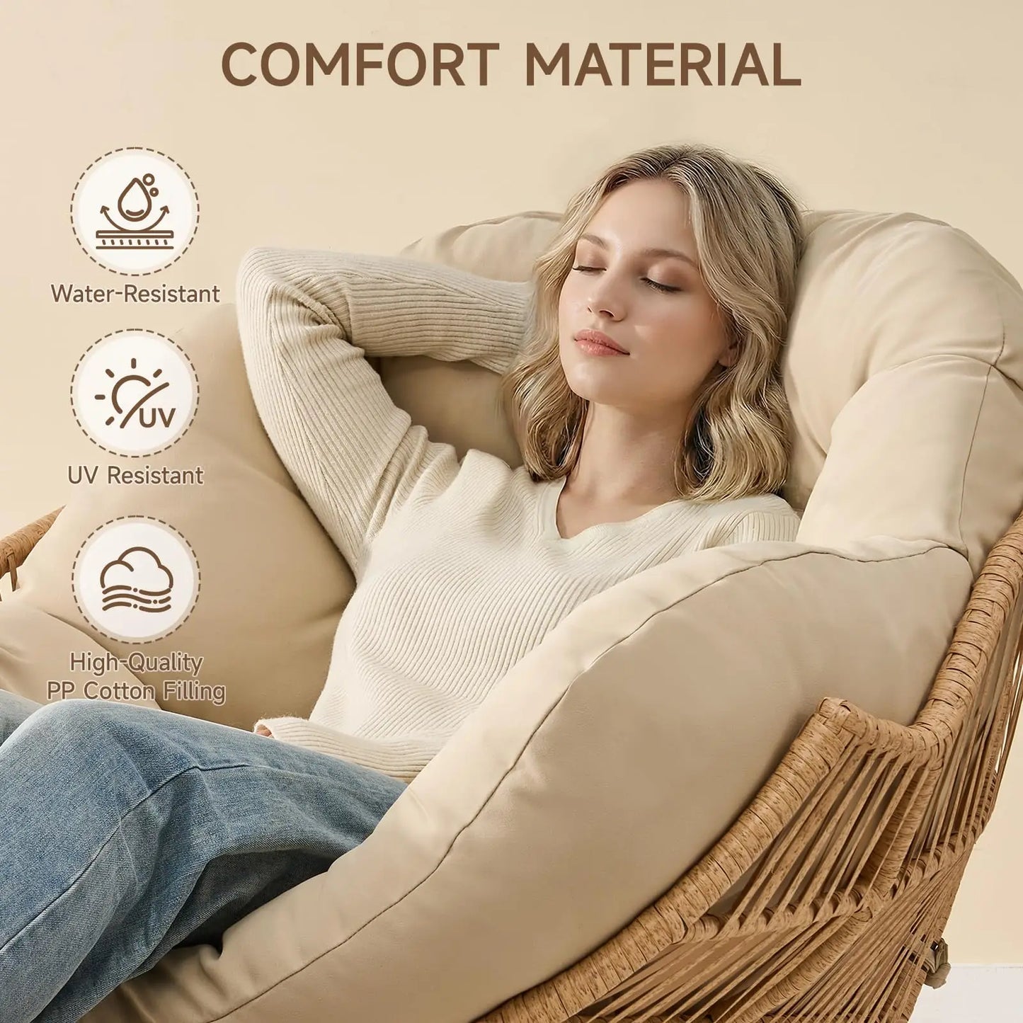Onbrill Outdoor Wicker Papasan Rocking Chair With Ottoman