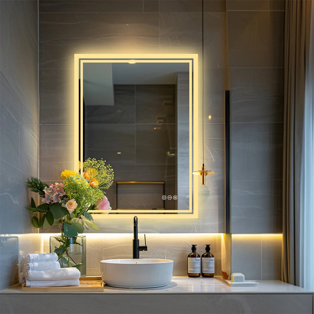 Luvodi Frameless LED Backlight Bathroom Mirror With Defog Touch Control