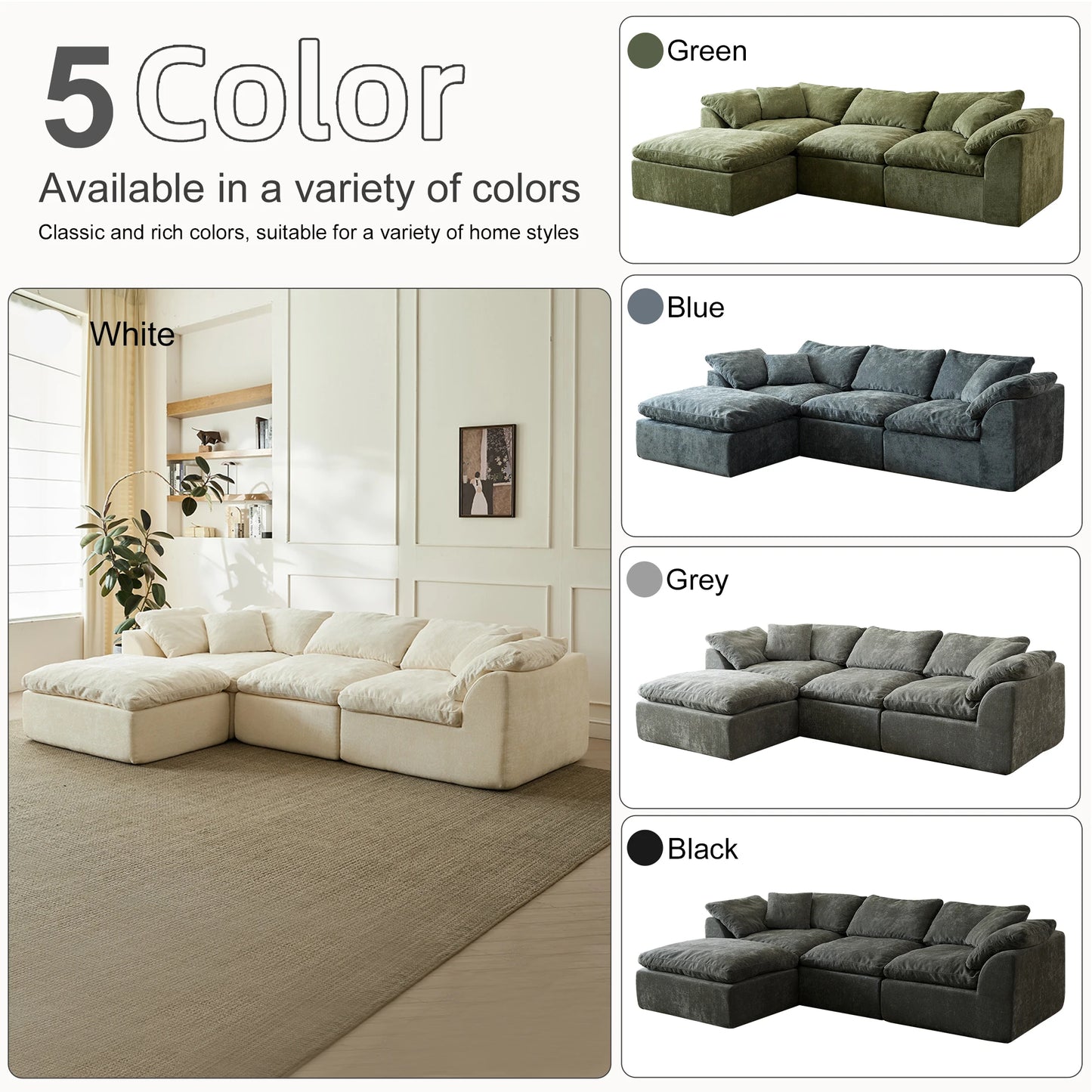 Yeflixvrau Modern Cloud L-Shaped Chenille Fabric Sofa Ottoman