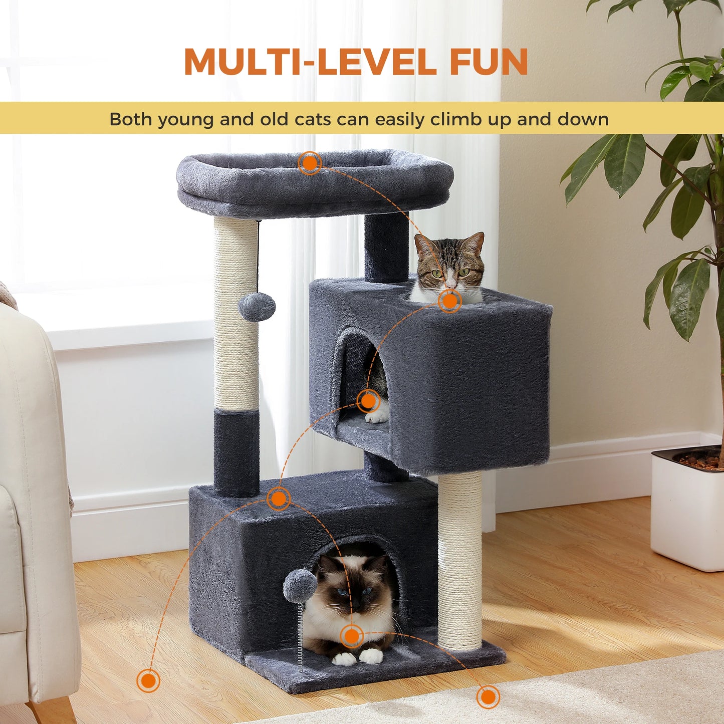 PAWZ Road Multi Level Cat Tree With Sisal Scratching Posts