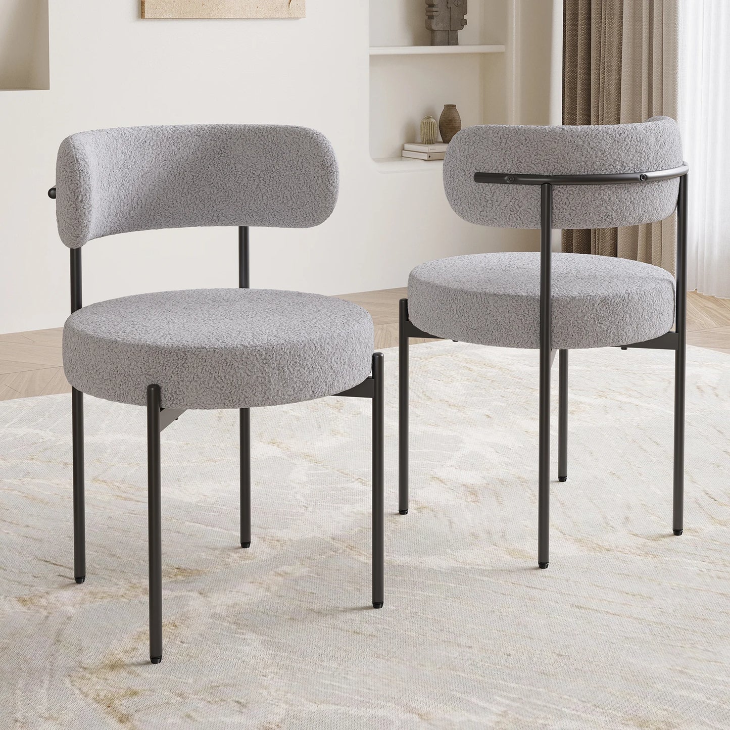 Farini Mid Century Modern Dining Chair With Curved Fabric Backrest