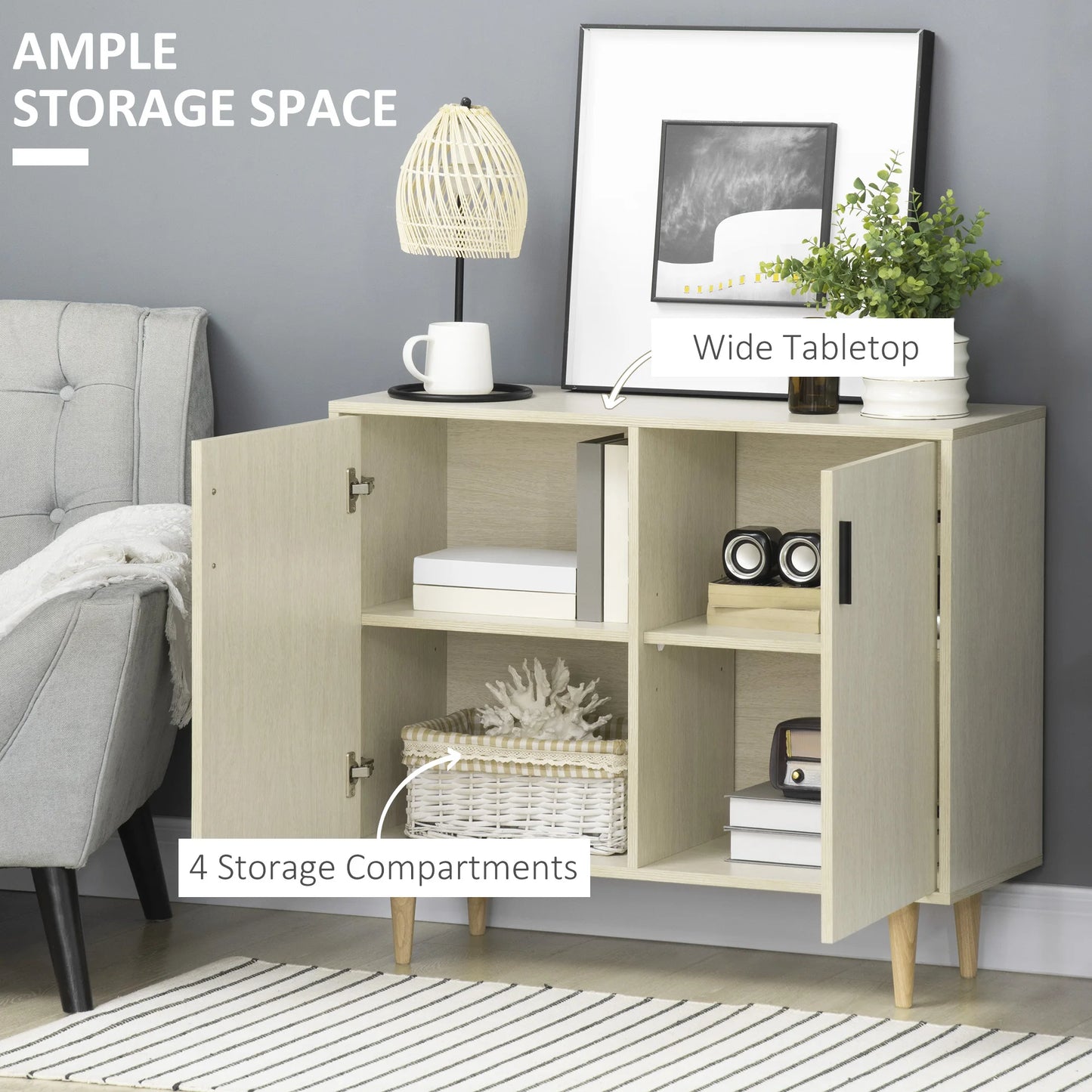 Homcom Sideboard Buffet Cabinet With Double Doors And Adjustable Shelves